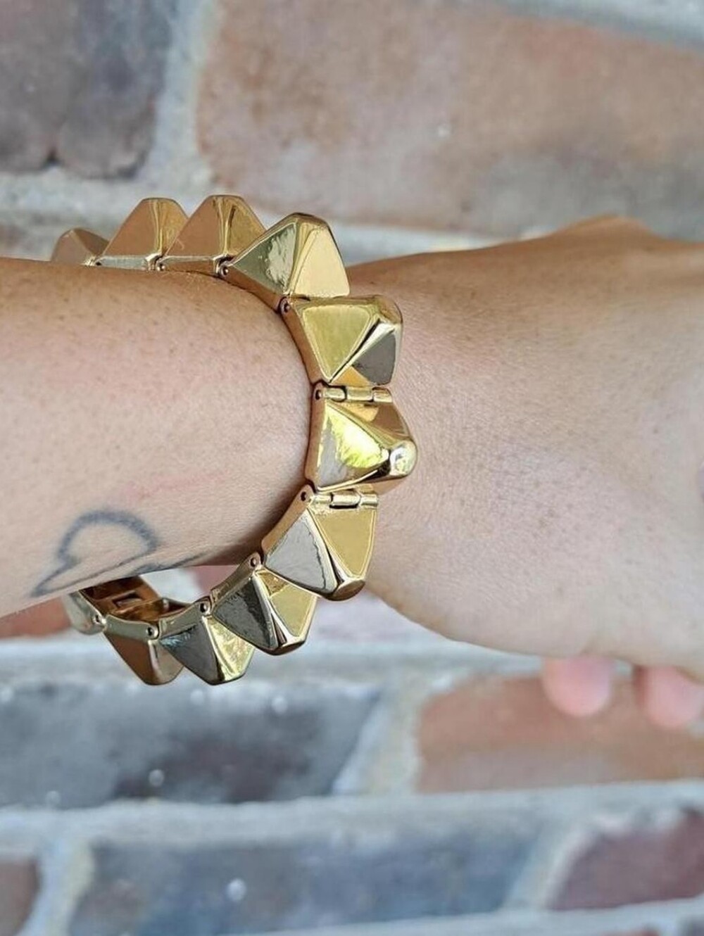 Gold Tone Hinged Pyramid Stud Bracelet